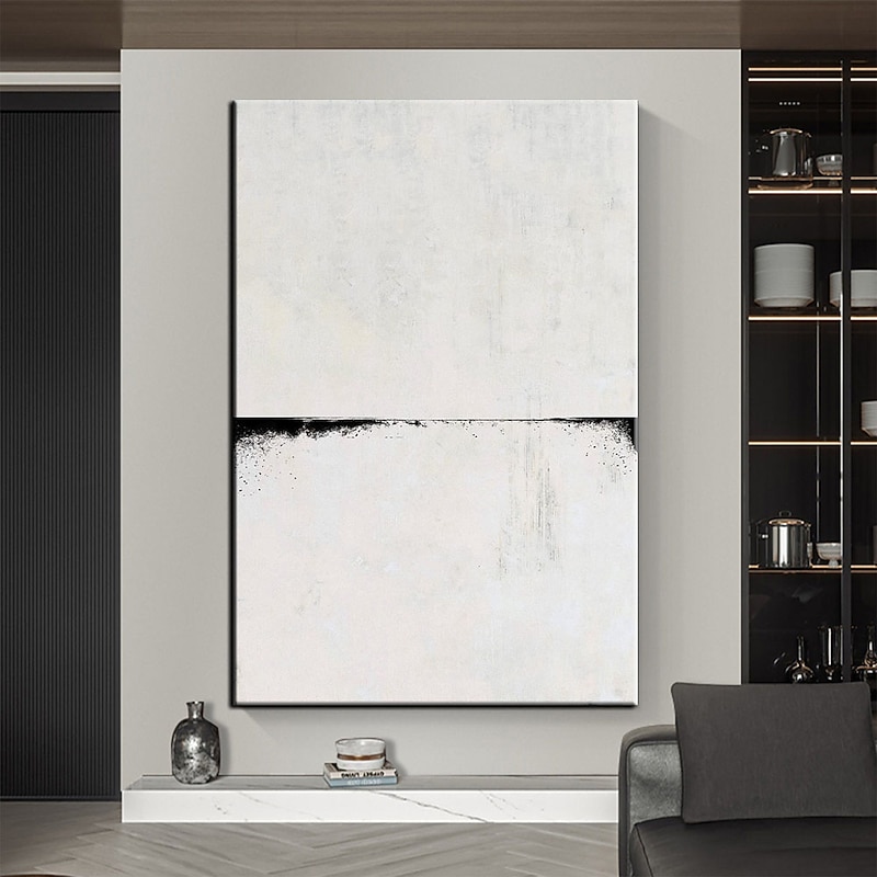 Handmade Hand Painted Oil Painting Wall Beige and Black Abstract Oil Painting Original Acrylic Painting on Canvas Modern Minimalist Art for Bedroom Decor Rolled Canvas No Frame Unstretched 13