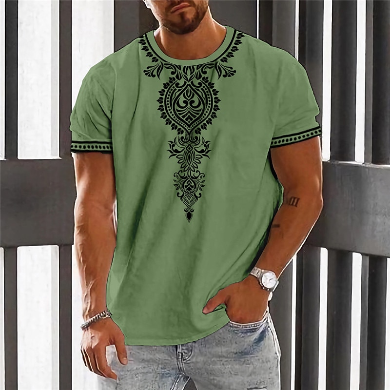 Men's Graphic Tribal T Shirt Short Sleeve T shirt 3D Print Crew Neck Shirt Vintage Fashion Designer Outdoor Daily Sports White Blue Green Spring & Summer Clothing Apparel S M L XL 2XL 3XL4