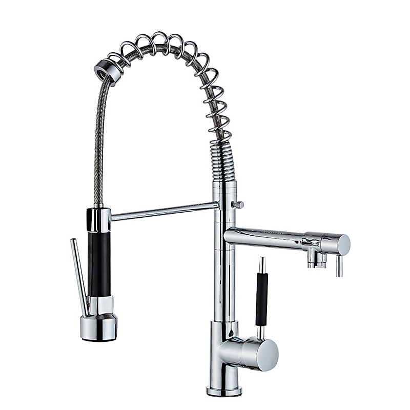 Kitchen Faucet Pull Out Sink Mixer Taps Dual Spout, High Arc Spring Vessel Brass Taps, Single Handle 360 Swivel Sprayer with Hot and Cold Water Hose3