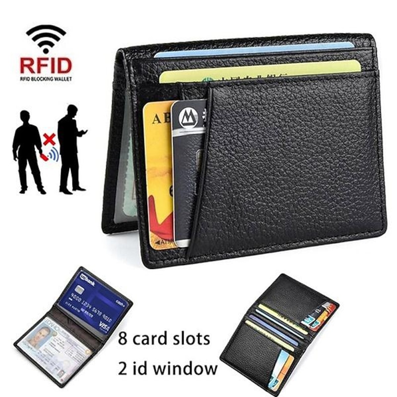 Ultra Slim Front Pocket Wallet Bifold Mens Wallet With 8 Card Slots Minimalist Travel Wallet Flip ID Window Slots for Driver License ID Cards Business Wallet Slim