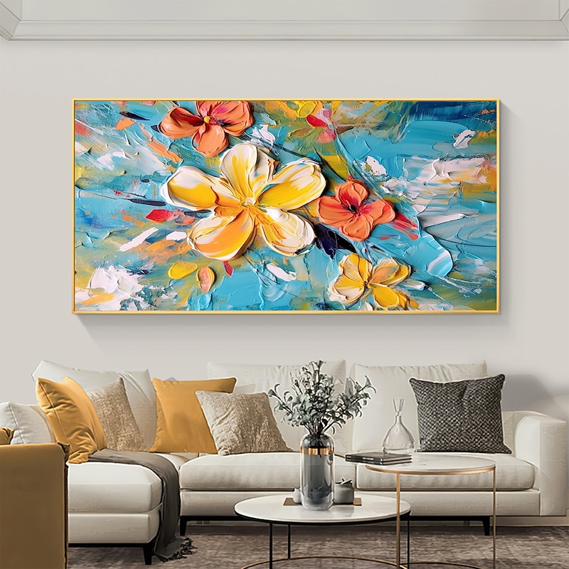 Handmade Oil Painting Canvas Wall Art Decor Original Colored flowers Abstract Scenery Painting for Home Decor With Stretched Frame/Without Inner Frame Painting 10
