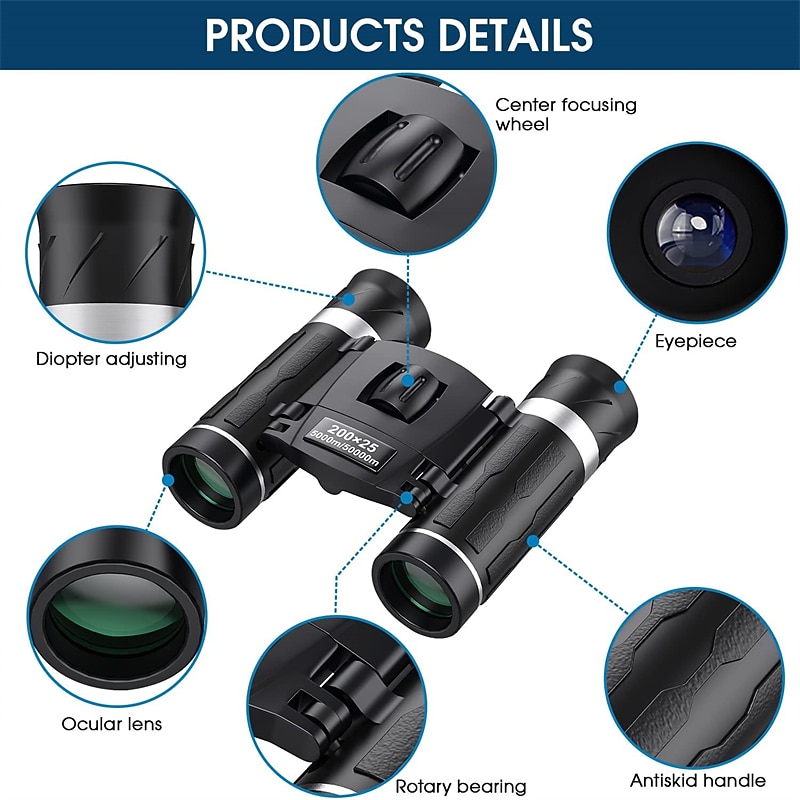 200x25 Compact Binoculars for Adults and Kids High Powered Mini Pocket Binoculars Waterproof Small Binoculars for Bird Watching Hunting Traveling Sightseeing Concert Theater Opera3