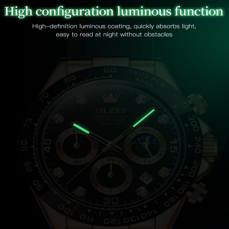 Olevs Men's Quartz Watch Sports Wristwatch Luminous Chronograph Calendar Multifunction Timing Waterproof Silicone Strap Watch4