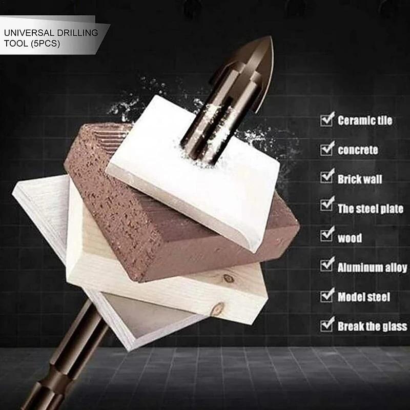 5pcs Efficient Universal Drilling Tools, Multifunctional Triangle Cross Alloy Drill Bit Set, Cemented Carbide Anti-Rust Attachments For Power Tools, Cross Spear Head Drill Bits4