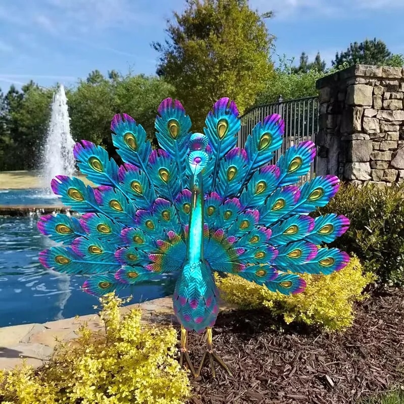 Peacock Statue Decor - 2023 Newest Metal Peacock Outdoor Beautiful Peacock Statue Garden Decor, Realistic Animal Peacock Outdoor Statue for Yard Home Art Lawn Decor3