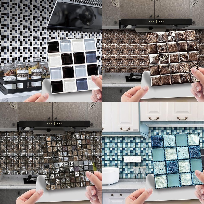 Cool Wallpapers Bathroom Wallpaper 10pcs Mosaic Wall Panel Self Adhesive Tile Sticker Peel and Stick Wallpaper for Home Decor Kitchen Room Waterproof Self-adhesive Wall Decor Wall Mural3