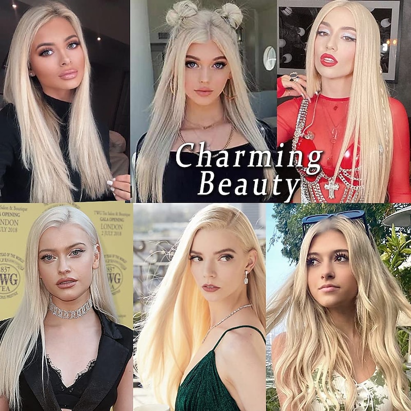 Barbiecore Movie Wigs 613 Blond Synthetic Wig Long Straight Blond Wig for Women No Lace Front Synthetic Wigs Blonde Hair Glueless Heat Resistant Wig for Daily Party Cosplay Wig Peluca 22 Inch3