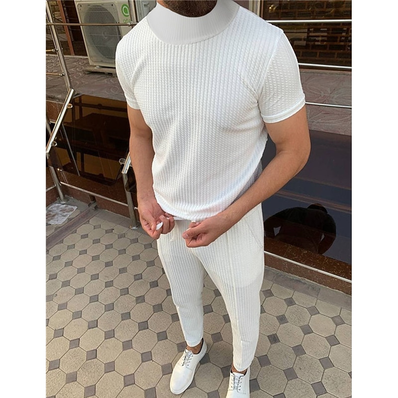 Men's T Shirt Tee Top Short Sleeves Crew Neck Summer Plain Pit Strip Fashion Designer Basic Vacation Street Going out Black White Top Tee for Men4