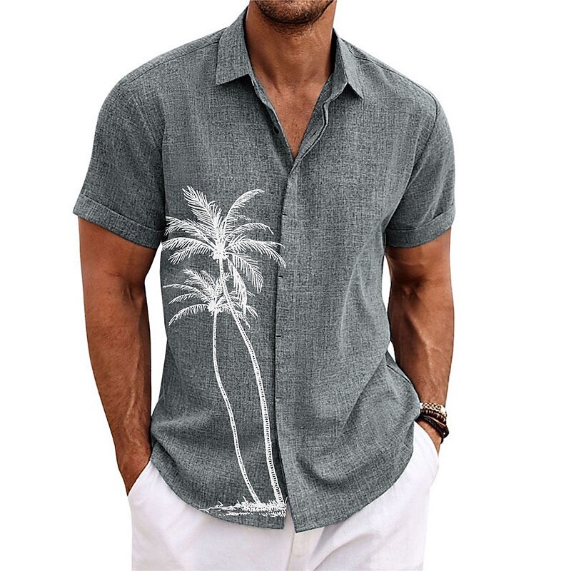 Men's Shirt Linen Shirt Beach Shirt Summer Hawaiian Shirt Coconut Tree Outdoor Street Black Pink Green Gray Short Sleeves Turndown Summer Spring Clothing Apparel Print