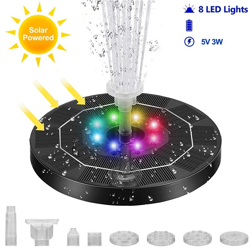 Floating Solar Bird Bath Water Fountain Lights Garden Waterfall Fountain Pond Solar Panel Powered Water Pump Garden Decoration3