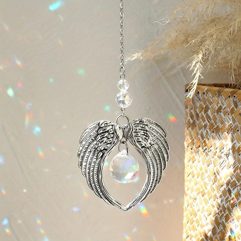 1pc Crystal Wind Chime Angel Wings Pendant Suitable For Wedding Party Home Decoration Car Hanging Hanging Ornament Suncatcher Photo Props Outdoor Decor