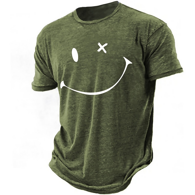 Men's Graphic Funny Smile Face T Shirt Short Sleeve T shirt 3D Print Crew Neck Shirt Vintage Fashion Designer Outdoor Daily Sports Pink Blue Army Green Spring & Summer Clothing Apparel S M L XL 2XL