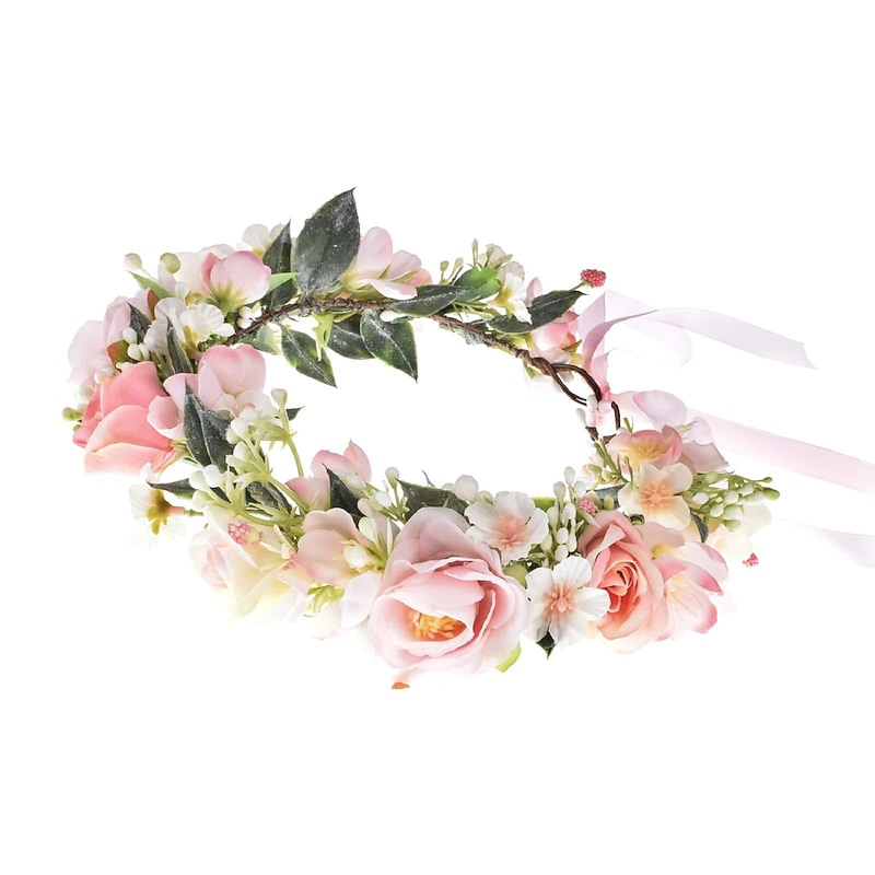 Flower Crown Floral Wreath Headband Floral Crown Wedding Festivals Photo Props Headpiece (pink)2