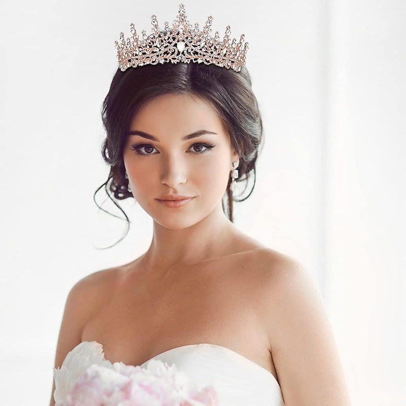 Crystal Wedding Tiara for Women Rose Gold Crown Royal Queen Headband Metal Princess Bride Quinceanera Headpieces Birthday Prom Pageant Halloween Costume Cosplay2