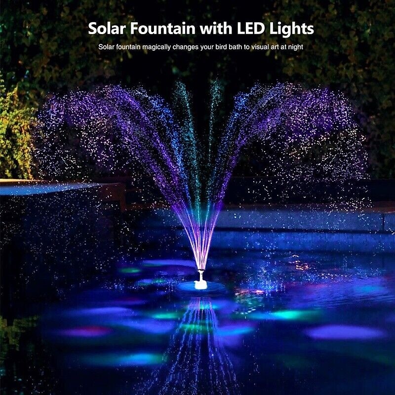 Solar Fountain Upgraded Innovative Solar Powered Fountain Pump Colorful 160mah Battery Solar Water Fountain Pump 3W 5V LED Lights Floating Garden Fountain Pump Swimming Pools Pond Lawn Decor