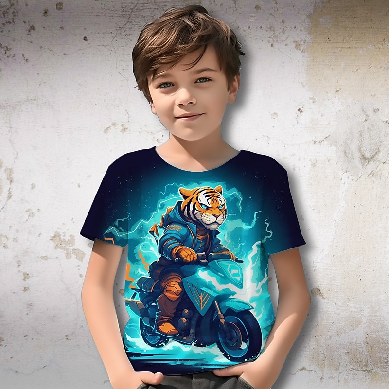 Boys 3D Graphic Animal Tiger T shirt Tee Short Sleeve 3D Print Summer Spring Active Sports Fashion Kids 3-12 Years Outdoor Casual Daily Regular Fit2