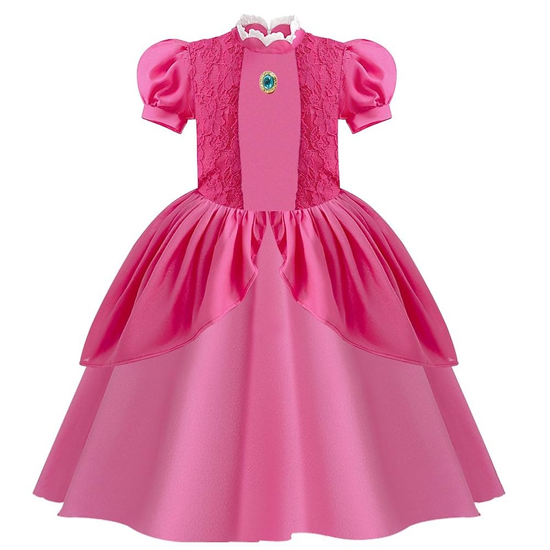 Mario Princess Peach Zentai Suits Cosplay Costume Flower Girl Dress Movie Cosplay for Girls' Kid's Carnival4