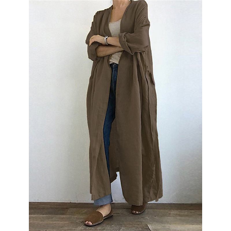 Women's Trench Coat Long Coat Fall Open Front Jacket with Belt Winter Windproof Outerwear with Pocket Comfortable Fashion Outerwear Long Sleeve Spring Black S3