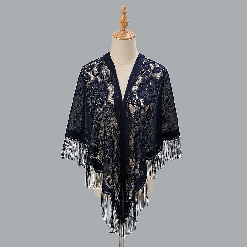 Flower Embroidery Triangle Tassel Scarf Solid Color Hollow Shawl/Wedding Guest Wrap Outdoor Sunscreen Travel Head Wrap Hair Accessories dress to impress2