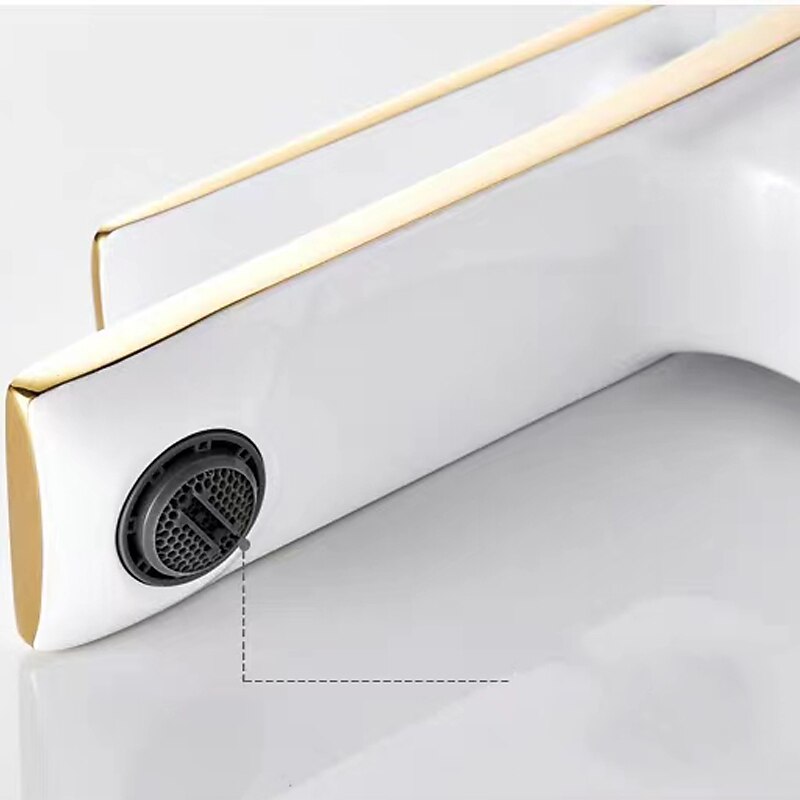 Bathroom Faucet Sink Mixer Basin Taps Deck Mounted, Monobloc Single Handle Cermaic Valve Washroom Taps with Cold and Hot Hose Black Golden White Chrome4