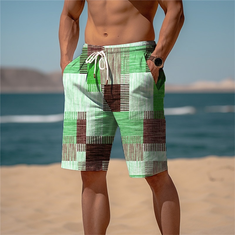 Men's Graphic Plaid Color Block Sweat Shorts Beach Shorts Terry Shorts Mid Waist Casual Athleisure Daily Holiday Streetwear Drawstring Elastic Waist 3D Print Designer Clothing Apparel2