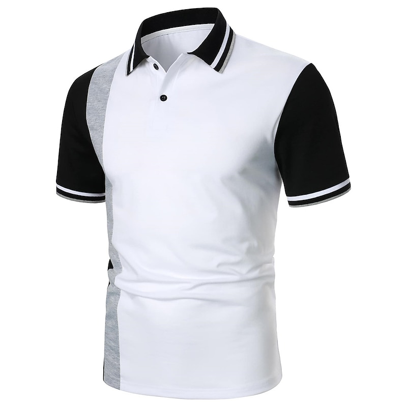 Men's Button Up Polos Polo Shirt Casual Sports Lapel Short Sleeve Fashion Basic Color Block Button Summer Regular Fit Black White Red Brown Button Up Polos2