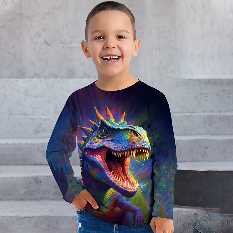 Boys 3D Graphic Animal Dinosaur T shirt Tee Long Sleeve 3D Print Summer Spring Fall Sports Fashion Streetwear Polyester Kids 3-12 Years Outdoor Casual Daily Regular Fit4