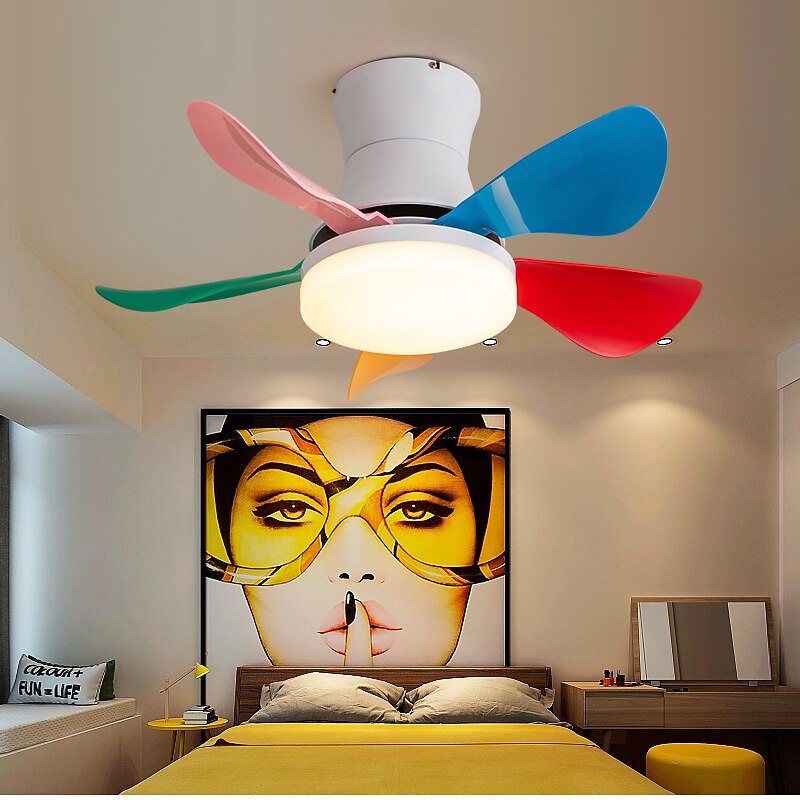 LED Ceiling Fans Dimmable with Remote Contral 82cm Flush Mount Ceiling Lamp Acrylic Lampshade Chandelier Bedroom Living Room