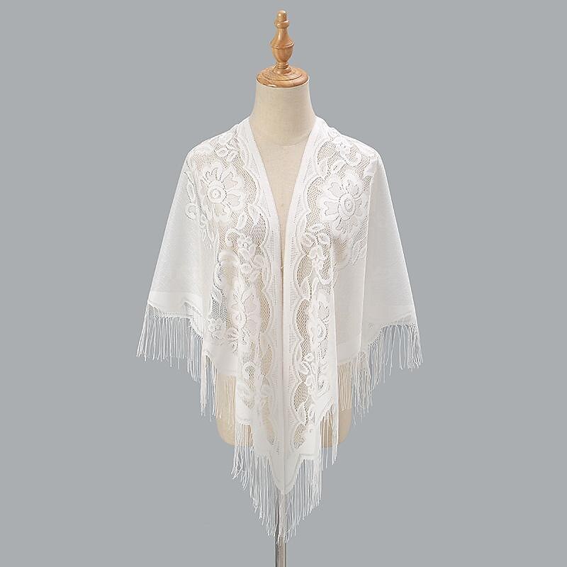 Flower Embroidery Triangle Tassel Scarf Solid Color Hollow Shawl/Wedding Guest Wrap Outdoor Sunscreen Travel Head Wrap Hair Accessories dress to impress3