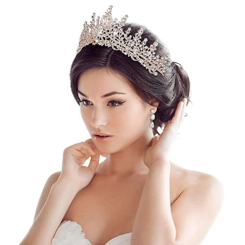 Crystal Wedding Tiara for Women Rose Gold Crown Royal Queen Headband Metal Princess Bride Quinceanera Headpieces Birthday Prom Pageant Halloween Costume Cosplay3