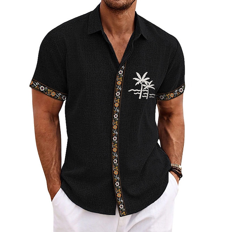 Men's Coconut Tree Tropical Plants Shirt Summer Hawaiian Shirt Aloha Shirt Short Sleeves Shirt Turndown Fashion Designer Casual Outdoor Street Casual Black Green Gray S M L2
