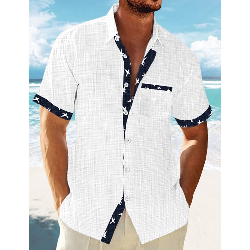 Men's Linen Shirt Summer Shirt Beach Wear Button Up Shirt Striped Vacation Curise White Blue Green Khaki Short Sleeve Lapel Spring & Summer Clothing Apparel Basic4