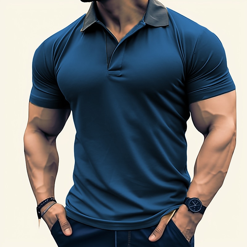 Men's Polo Shirt Golf Shirt Casual Holiday Classic Short Sleeve Fashion Basic Plain Quick Dry Summer Regular Fit dark brown Black Navy Blue Orange Polo Shirt2