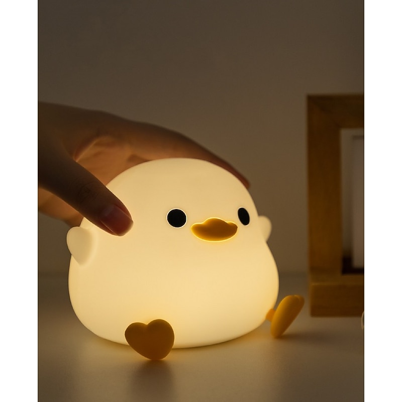 LED Cute Bean Duck Night Light Cute Animal Silicone Nursery Night Light Rechargeable Table Lamp Bedside Lamp with Touch Sensor for Bedrooms Living Room2