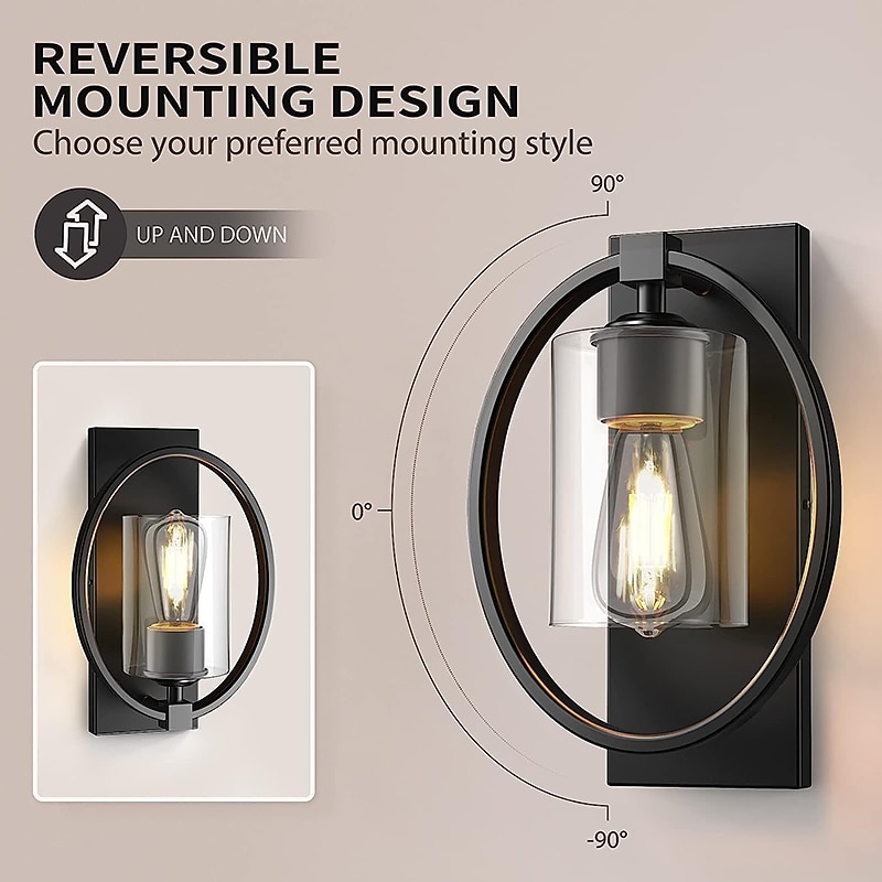 Vintage Glass Wall Lamp with Ring Design, Industrial Wall Light Fixtures Black Finish, Hardwired Indoor Wall Sconce Lighting for Living Room Bathroom Kitchen Hallway(Bulb not Included)3