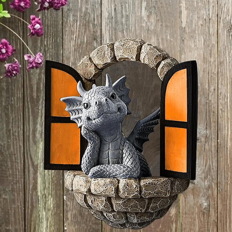 Stand Alone Cute Little Dragon Statue Statue Garden Decoration, Resin Craft Statue, Yard And Garden Decoration4