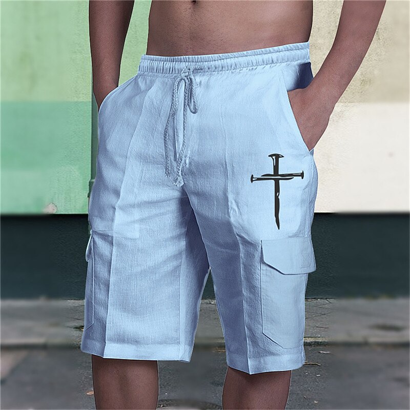 Men's Graphic Prints Cross Cargo Shorts Summer Shorts Mid Waist Streetwear Designer Casual Daily Holiday Drawstring Elastic Waist Print Designer Clothing Apparel