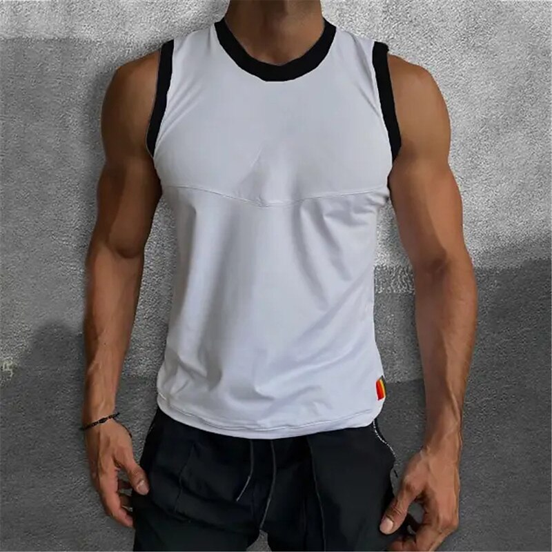 Men's Tank Top Vest Top Undershirt Sleeveless Shirt Sleeveless Crew Neck Summer Color Block Fashion Designer Muscle Outdoor Going out Gym White Red Blue Top Tee for Men2