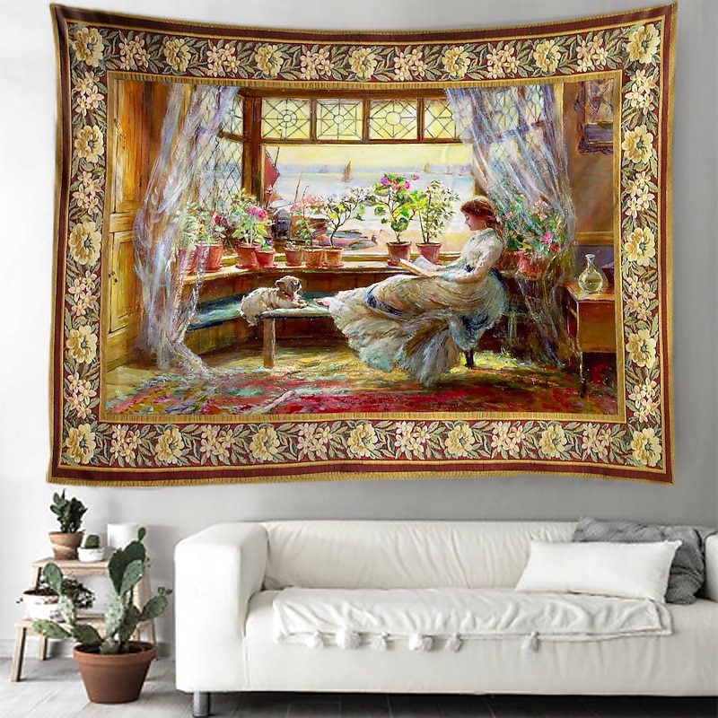 Victorian Style Painting Hanging Tapestry Wall Art Large Tapestry Mural Decor Photograph Backdrop Blanket Curtain Home Bedroom Living Room Decoration3