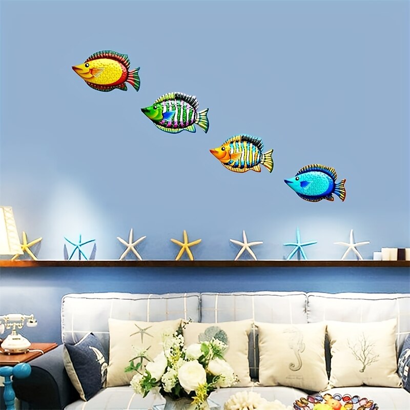 1pc Fish Metal Wall Art Metal Colorful Tropical Fish Decor 3D Outdoor Sculpture Ocean Theme Decor Bathroom Pool Decor Garden Fence Wall Decor Metal Wall Art Decor 17.5x30cm/6.9''x11.8''4
