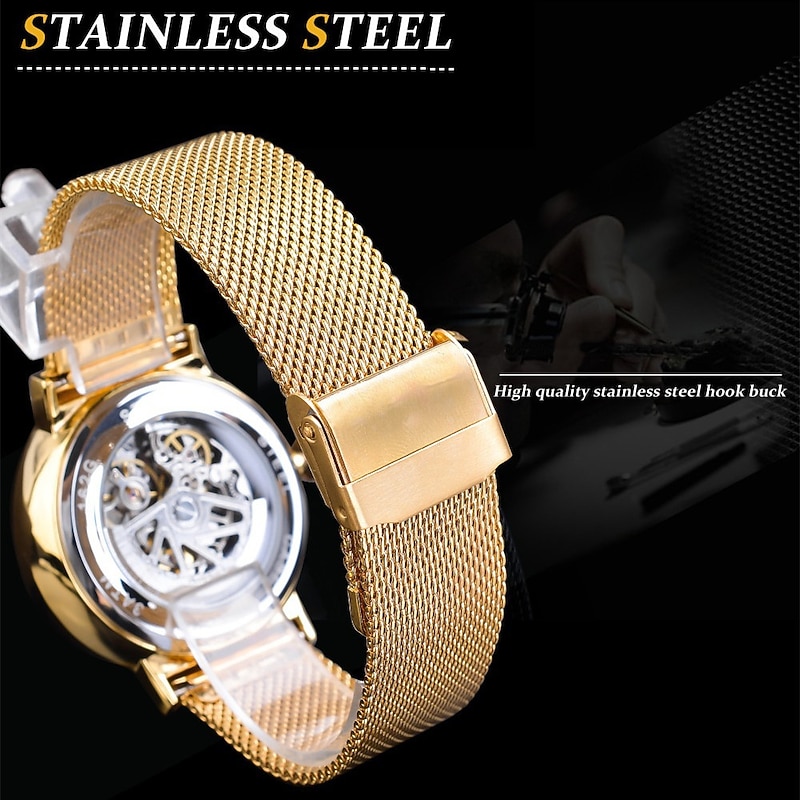 WINNER Men Mechanical Watch Luxury Large Dial Fashion Business Hollow Skeleton Automatic Self-winding Luminous Stainless Steel Watch4