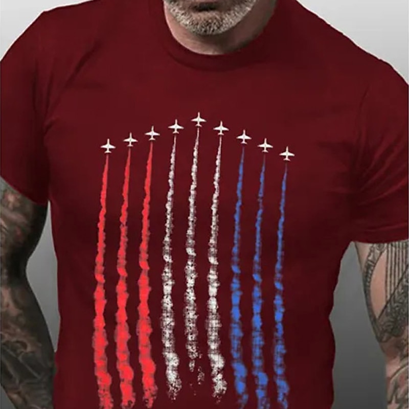 Veterans Day Men's Patriot Patriotic Veteran Graphic Prints National Flag T shirt Graphic Tee Cotton Short Sleeve Graphic Shirt Black Wine Red Comfortable Tee Outdoor Street Fashion Designer2