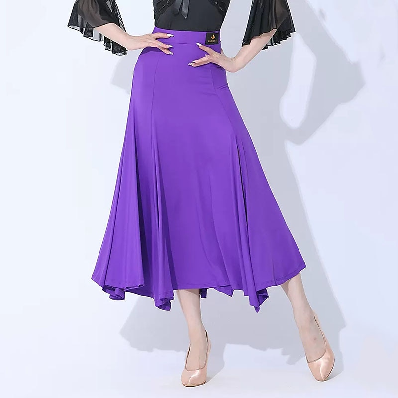 Ballroom Dance Skirts Pleats Pure Color Splicing Women's Performance Training Milk Fiber3