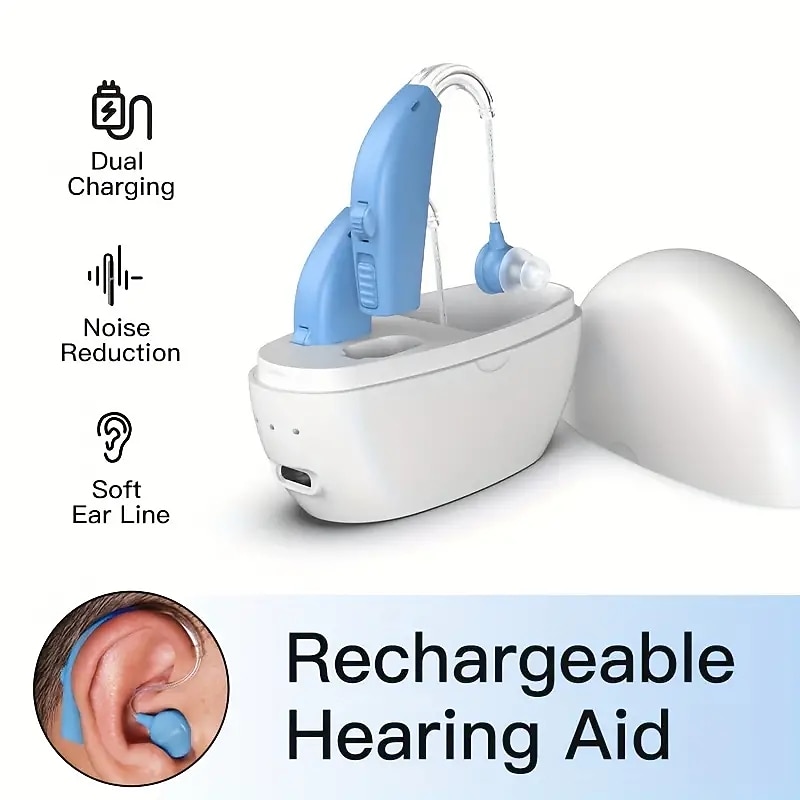 Mini Rechargeable Hearing Aid Digital Bte Hearing Aids Adjustable Tone Sound Amplifier Portable Deaf Elderly Digital Hearing Aid