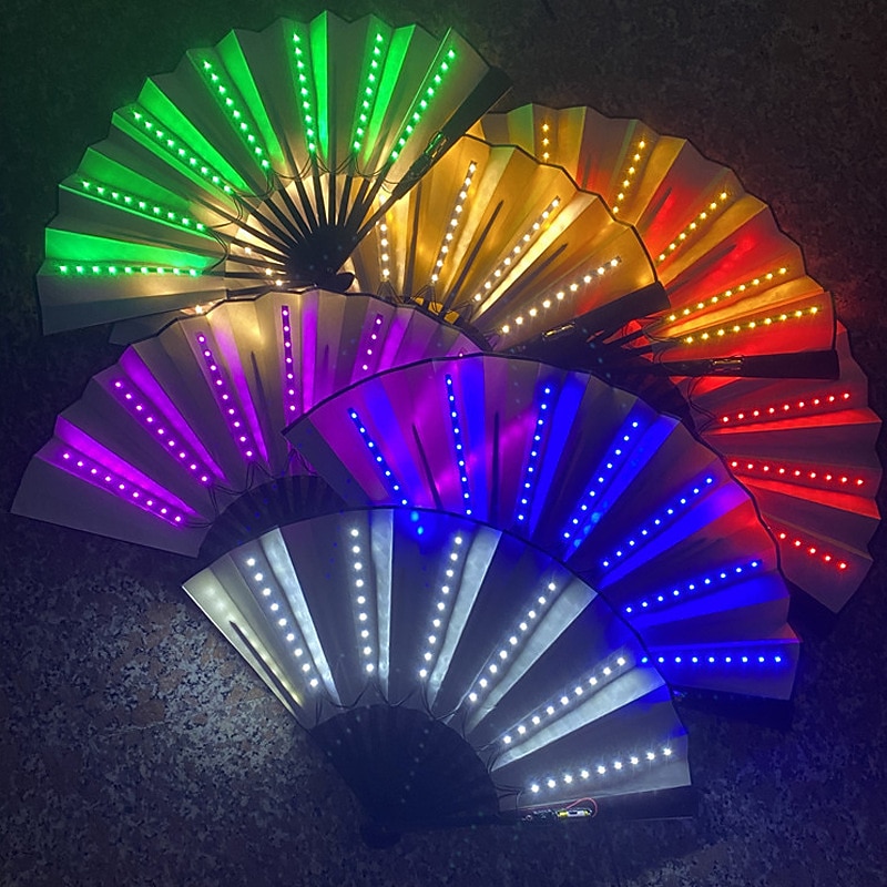 Glow Folding LED Fan Dancing Lights Night Show DJ Fluorescent Bar Night Club Party Gifts Halloween Decoration Color Changing Fan
