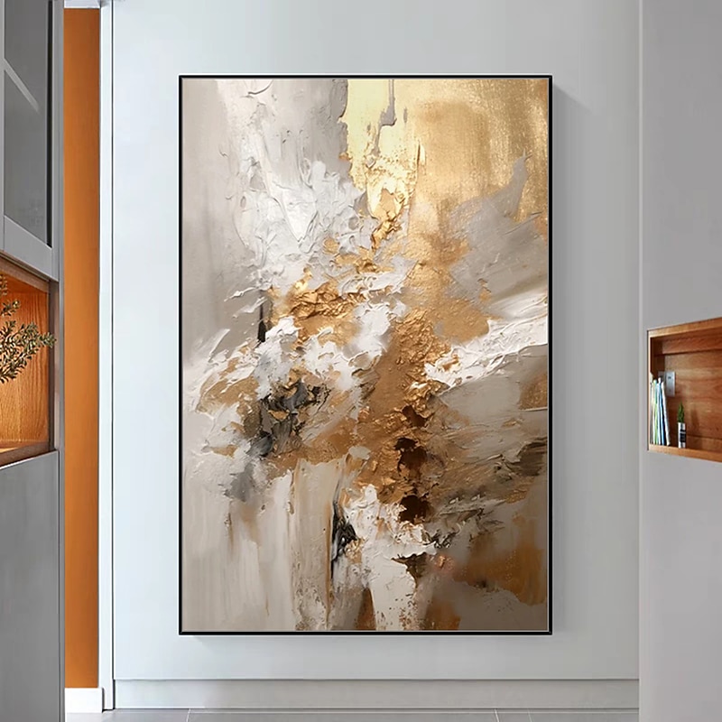 Mintura Handmade Oil Paintings On Canvas Wall Art Decoration Modern Abstract Gold Picture For Home Decor Rolled Frameless Unstretched Painting
