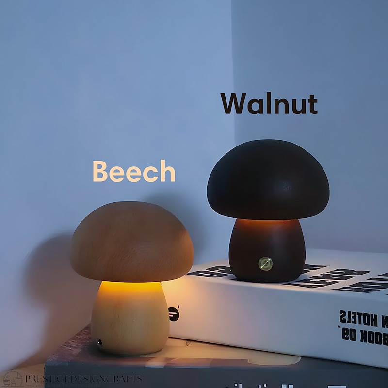 Mushroom Table Lamp Bedroom Bedside Sleep Night Light Solid Wood Dimmable Atmosphere Light3