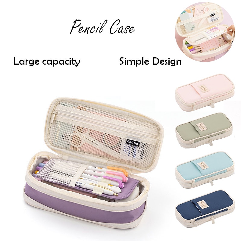 Multifunctional Cosmetic Bag Macaroon Big Capacity Double-layer Canvas Pencil Case Travel Storage Pouch School Supplies, Back to School Gift