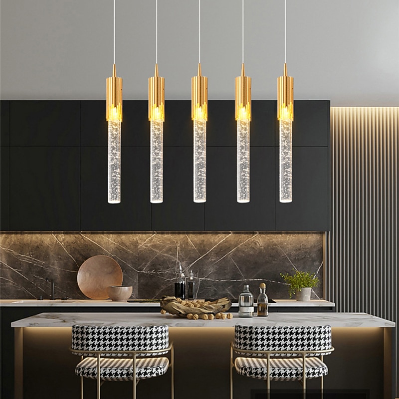 LED Pendant Light Dimmable 1/2/4/5/8 Head Crystal Modern Kitchen Island Light Fixture,Adjustable Pendant Lighting for Kitchen Island,Black Gold Led Chandelier for Dining Room,Bedroom,Mini Pendant Spot Lights (1-Pack)2