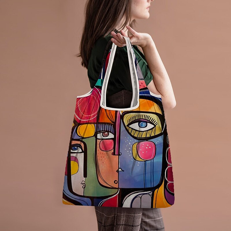 Foldable Colorful Tote Bags with Abstract Art Designs for Fashion and Everyday Use3
